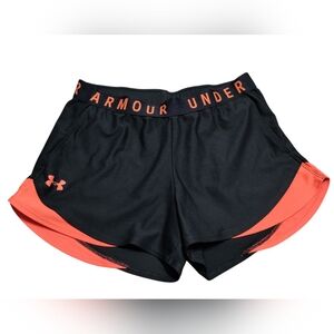 Under Armour Women's Athletic Shorts in Black and Orange Medium